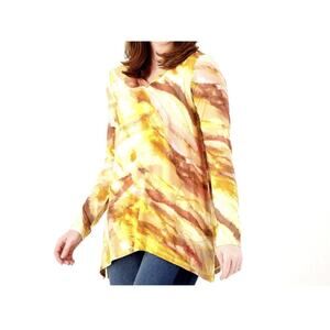 LOGO Lori Goldstein XXL Rayon 230 V-Neck Sharkbite Top Fall Colors Shirt Pockets